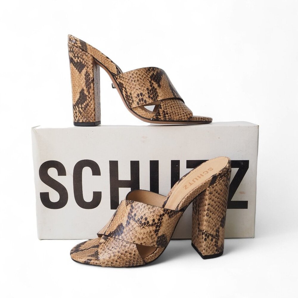 Schutz Tan Snake Print Heels - image 1